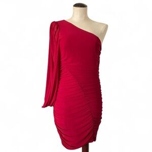 Red One Shoulder Ruched Party Dress